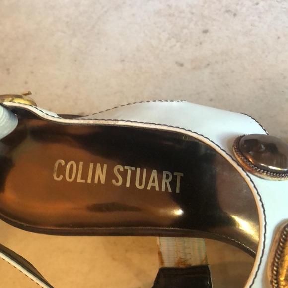 Colin Stuart heeled thong sandals. Gold heel, stone detail. Size 6.5 EUC - Picture 2 of 9